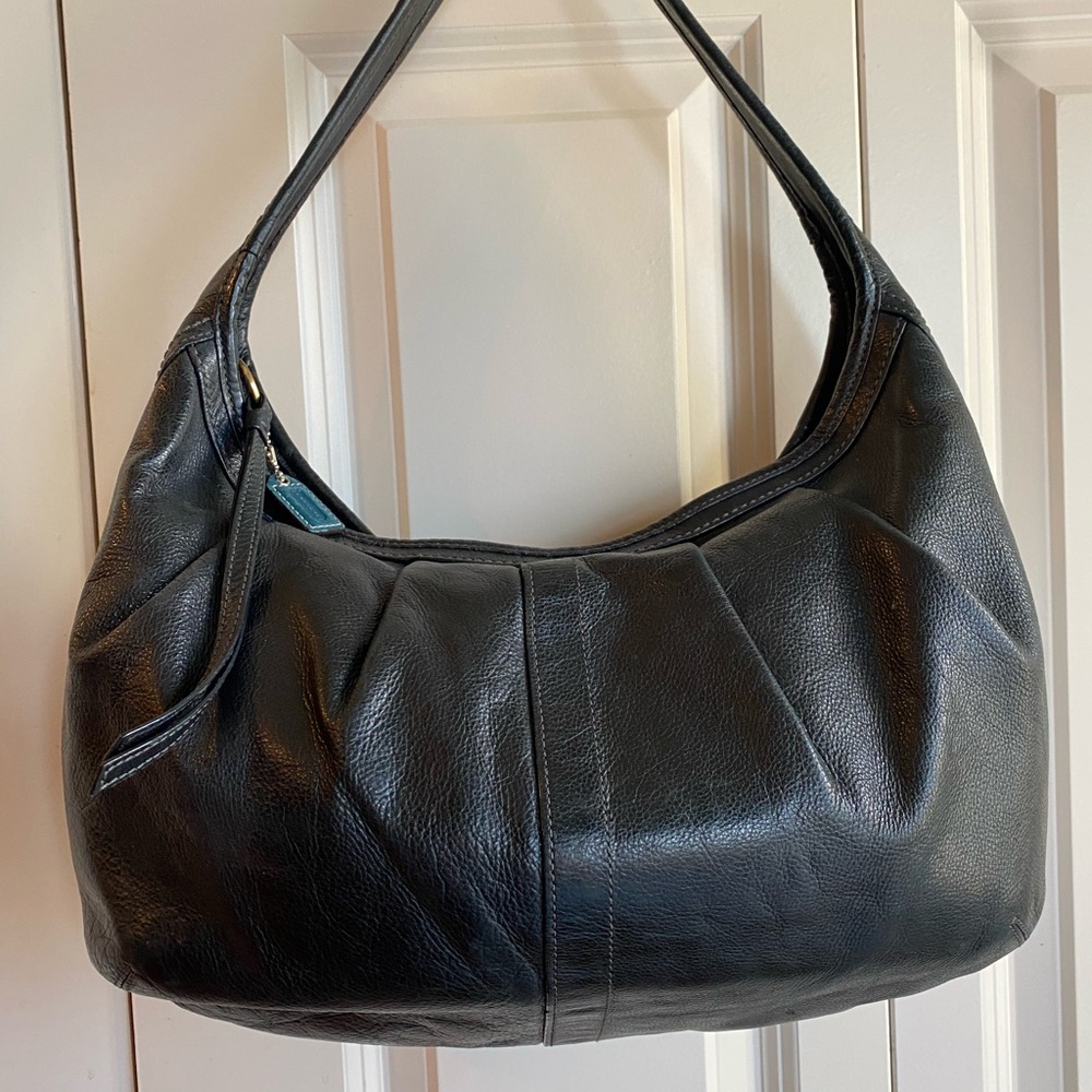 Coach all black leather handbag.